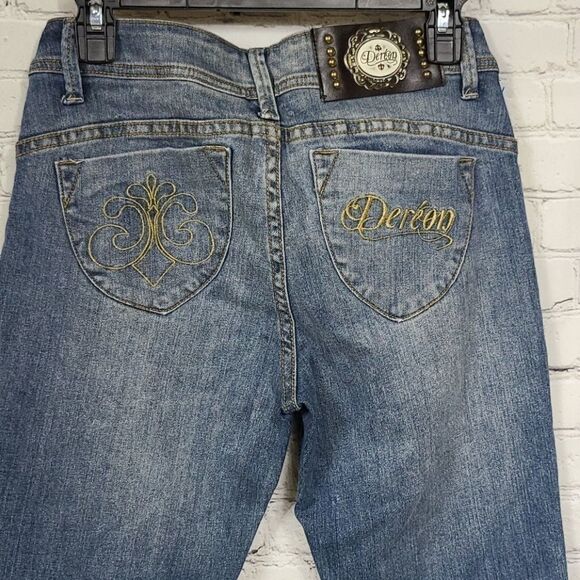 House of De'reon Beyonce Mid-Rise Straight Premium Jeans Blue Distressed Denim - Picture 4 of 15